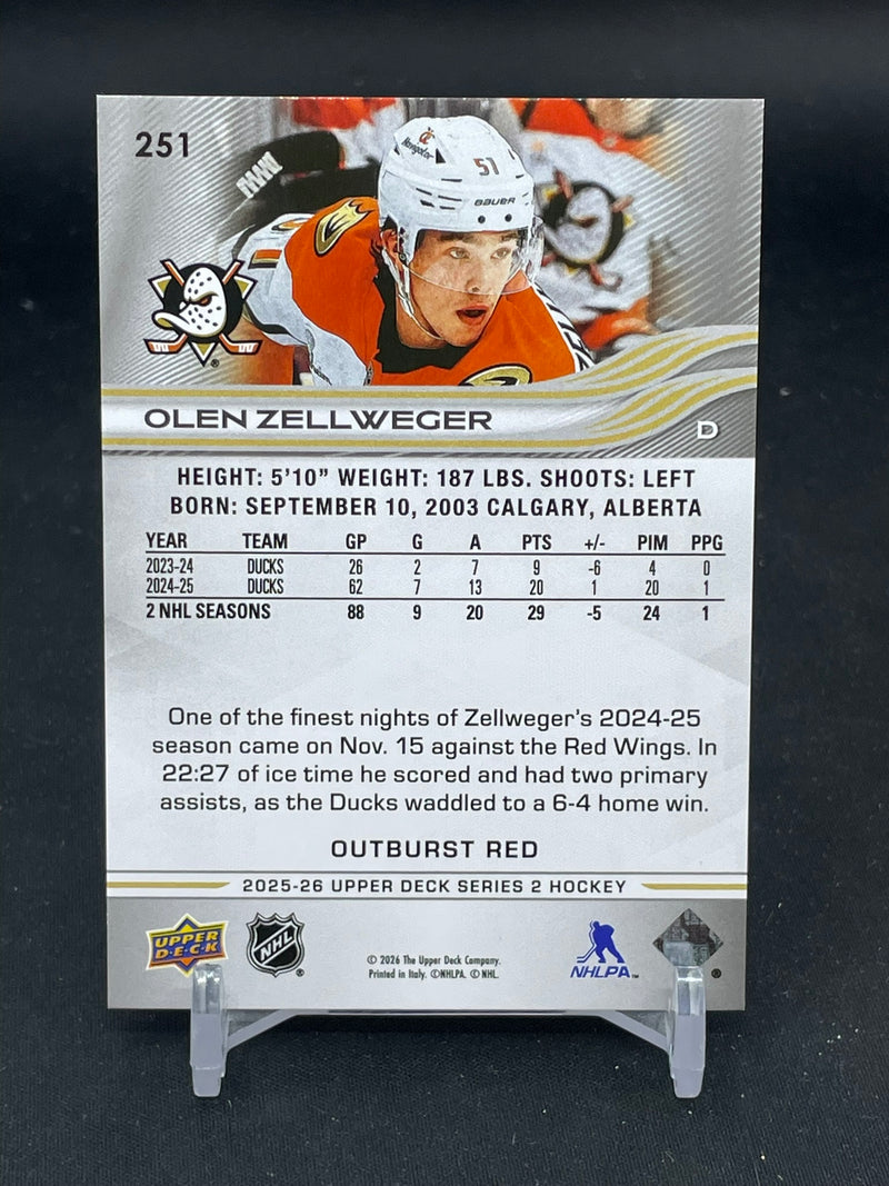 2025 UPPER DECK SERIES TWO - OUTBURST RED - O. ZELLWEGER - #251 - #'D/25