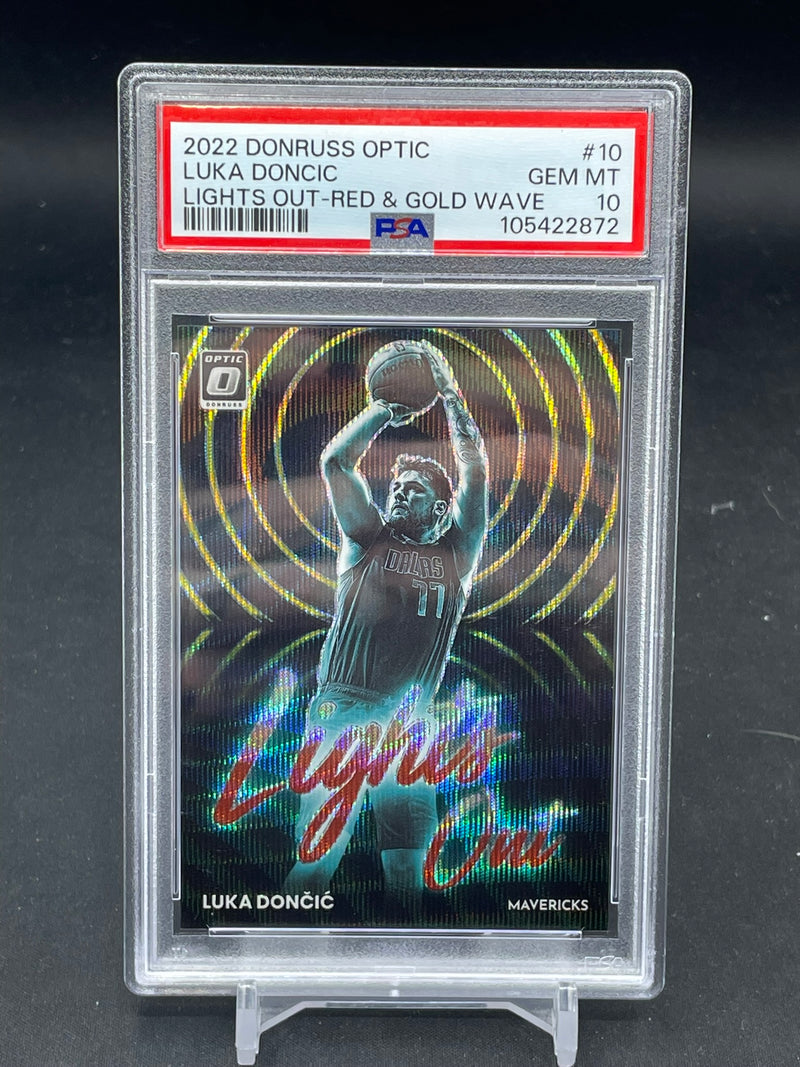2022 PANINI DONRUSS OPTIC - RED & GOLD WAVE - LIGHT OUT - L. DONCIC - #10 - #'D/99 - PSA 10