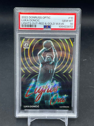 2022 PANINI DONRUSS OPTIC - RED & GOLD WAVE - LIGHT OUT - L. DONCIC - #10 - #'D/99 - PSA 10