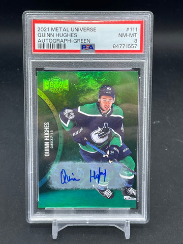 2021 UPPER DECK METAL UNIVERSE SKYBOX - GREEN - Q. HUGHES - #111 - #'D/10 - AUTOGRAPH - PSA 8