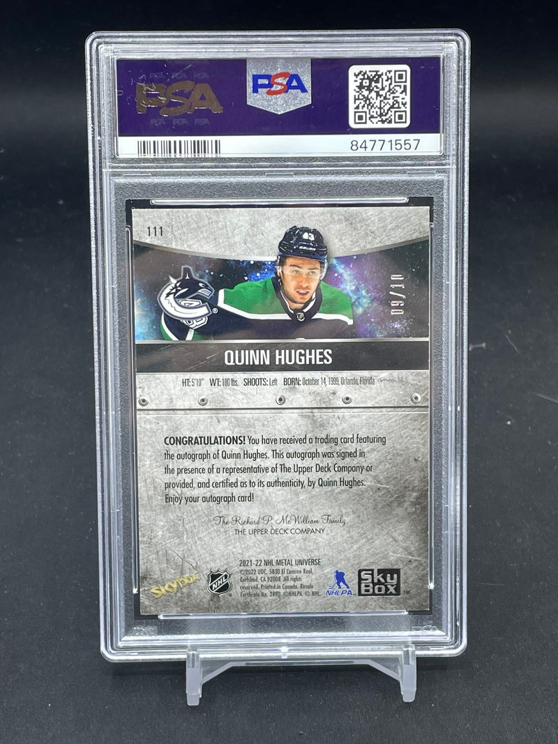 2021 UPPER DECK METAL UNIVERSE SKYBOX - GREEN - Q. HUGHES - #111 - #'D/10 - AUTOGRAPH - PSA 8