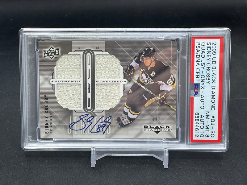 2009 UPPER DECK BLACK DIAMOND - ONYX - S. CROSBY - #QJ-SC - #'D/5 - QUAD RELIC - AUTOGRAPH - PSA 8 & 10