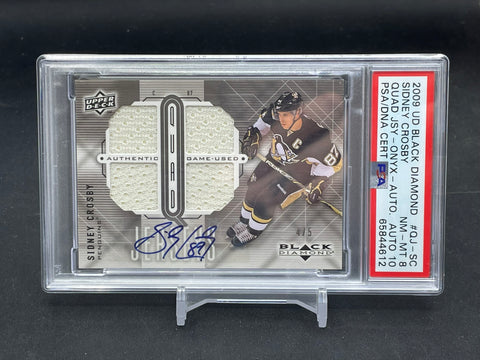 2009 UPPER DECK BLACK DIAMOND - ONYX - S. CROSBY - #QJ-SC - #'D/5 - QUAD RELIC - AUTOGRAPH - PSA 8 & 10