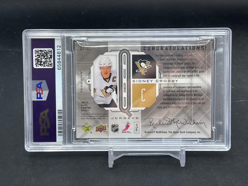 2009 UPPER DECK BLACK DIAMOND - ONYX - S. CROSBY - #QJ-SC - #'D/5 - QUAD RELIC - AUTOGRAPH - PSA 8 & 10