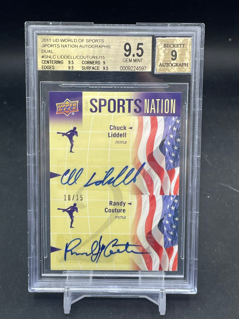 2011 UPPER DECK WORLD OF SPORTS - SPORTSNATION - C. LIDDELL / R. COUTURE - #SNLC - #'D/15 - BGS 9.5 - DUAL AUTOGRAPH BGS 9