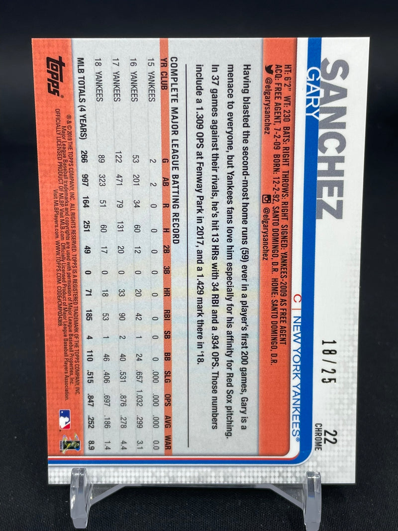 2019 TOPPS CHROME - ORGANGE WAVE REFRACTOR - G. SANCHEZ - #22 - #'D/25