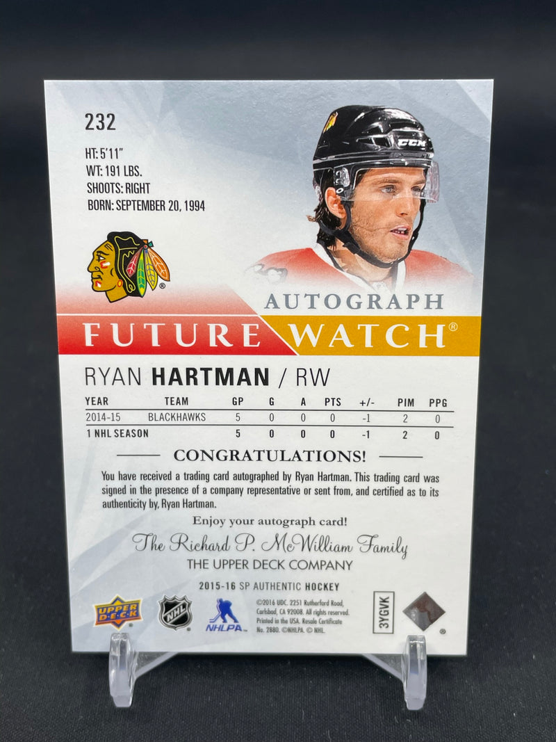 2015 UPPER DECK SP AUTHENTIC - FUTURE WATCH AUTO - R. HARTMAN - #232 - #'D/999 - AUTOGRAPH - RC