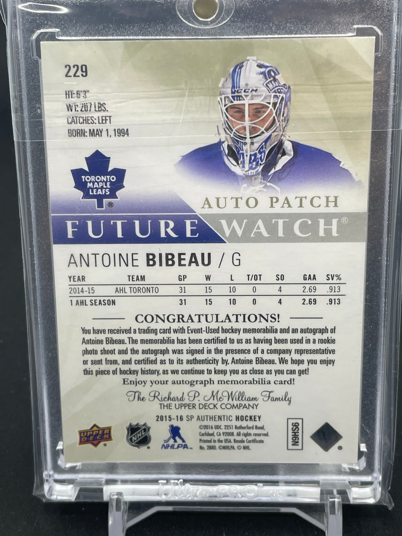 2015 UPPER DECK SP AUTHENTIC - LIMITED FUTURE WATCH AUTO PATCH - A. BIBEAU - #229 - #'D/100 - AUTOGRAPH - RELIC - RC