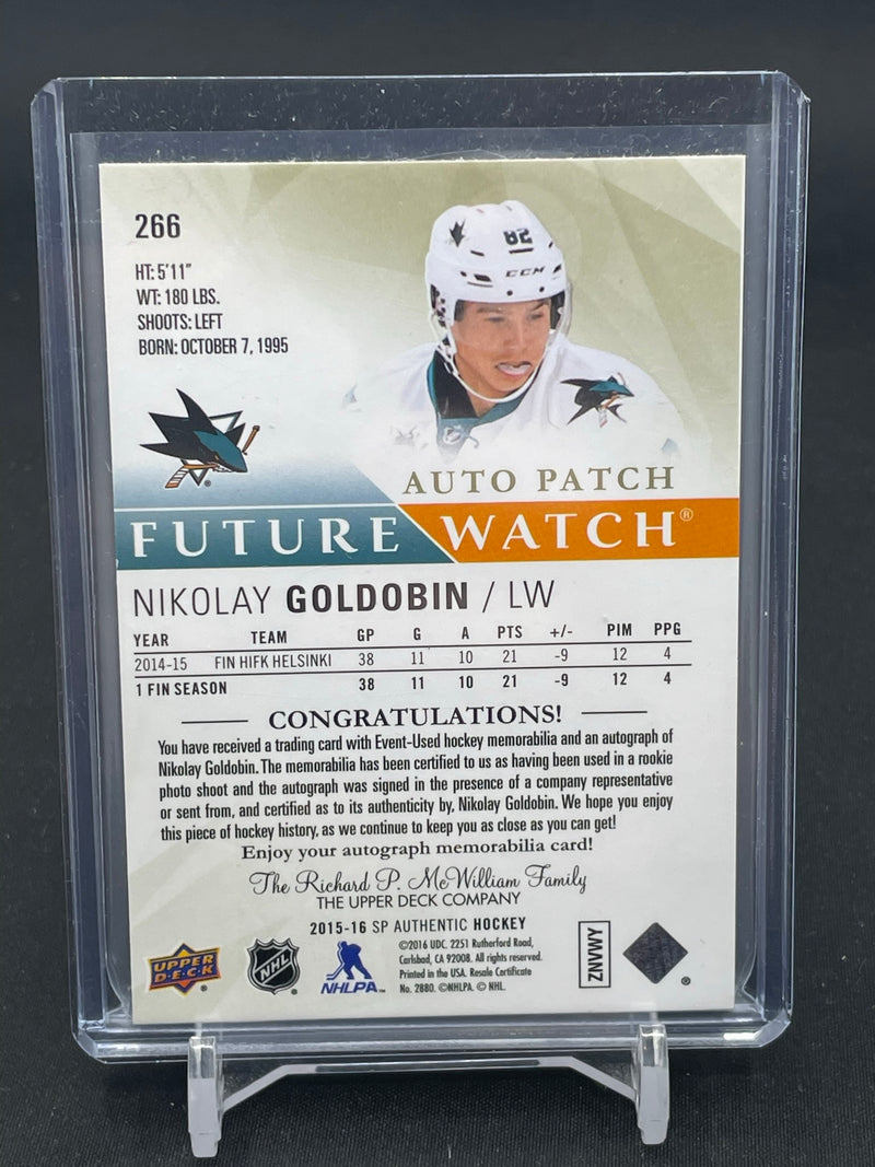 2015 UPPER DECK SP AUTHENTIC - LIMITED FUTURE WATCH AUTO PATCH - N. GOLDOBIN - #266 - #'D/100 - RELIC - AUTOGRAPH - RC