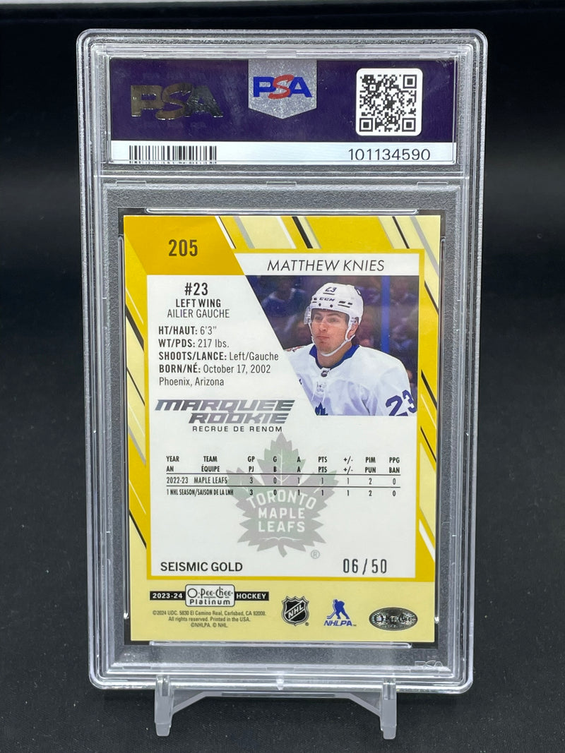 2023 UPPER DECK O-PEE-CHEE PLATINUM - SEISMIC GOLD - MARQUEE ROOKIES - M. KNIES - #205 - #'D/50 - PSA 9 - RC