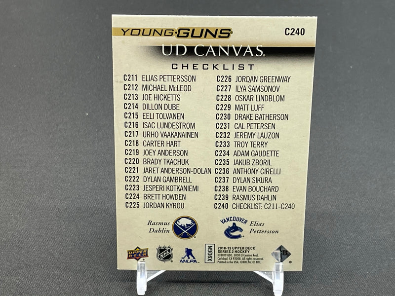 2018 UPPER DECK SERIES TWO - UD CANVAS - YOUNG GUNS CHECKLIST - R. DAHLIN / E. PETTERSSON -