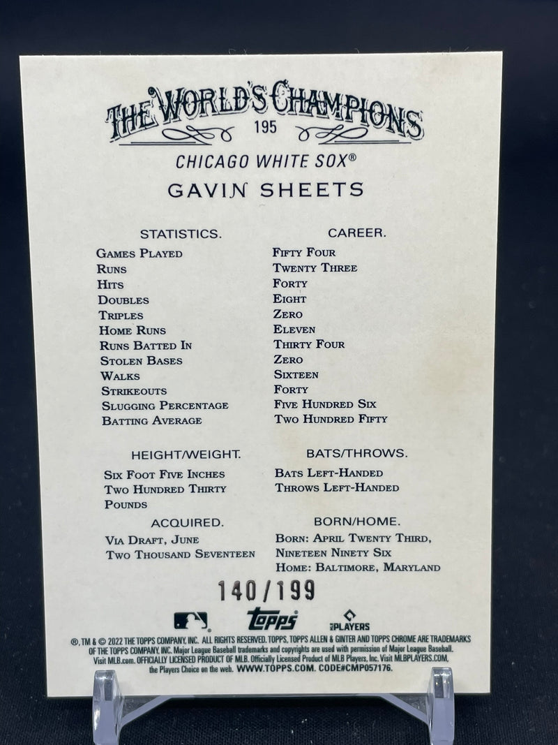 2022 TOPPS ALLEN & GINTER CHROME - MAGENTA REFRACTOR - G. SHEETS - #195 - #'D/199 - RC