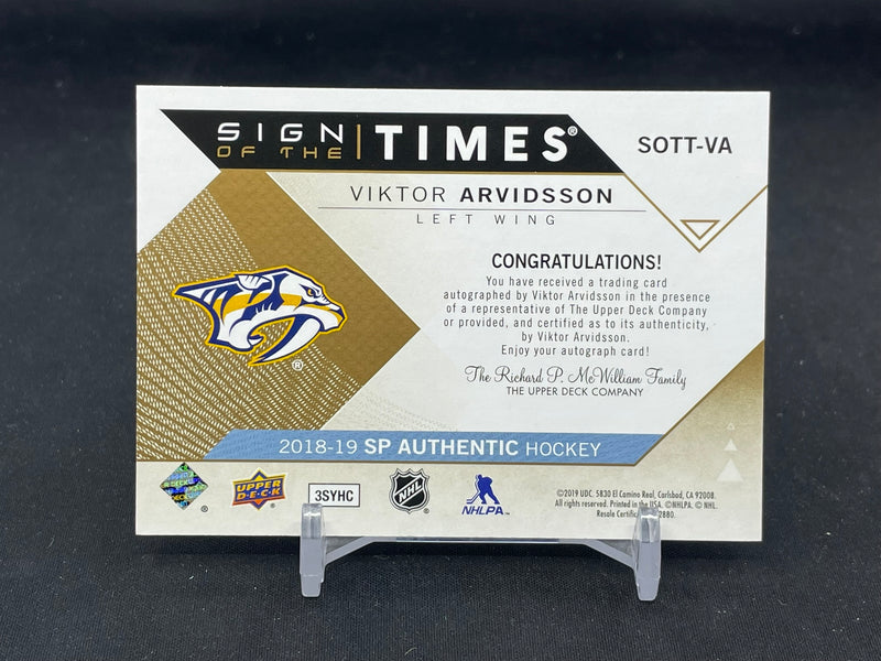 2018 UPPER DECK SP AUTHENTIC - SIGN OF THE TIMES - V. ARVIDSSON -