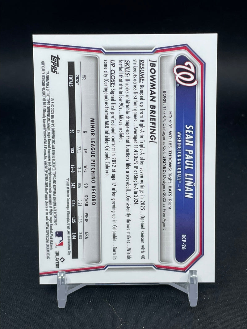 2026 TOPPS BOWMAN CHROME - REPTILLIAN - 1ST BOWMAN - S. PAUL LINAN -