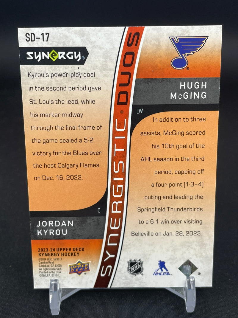 2023 UPPER DECK SYNERGY - RED - SINERGISTIC DUOS - J. KYROU / H. McGING - #SD-17 - #'D/999