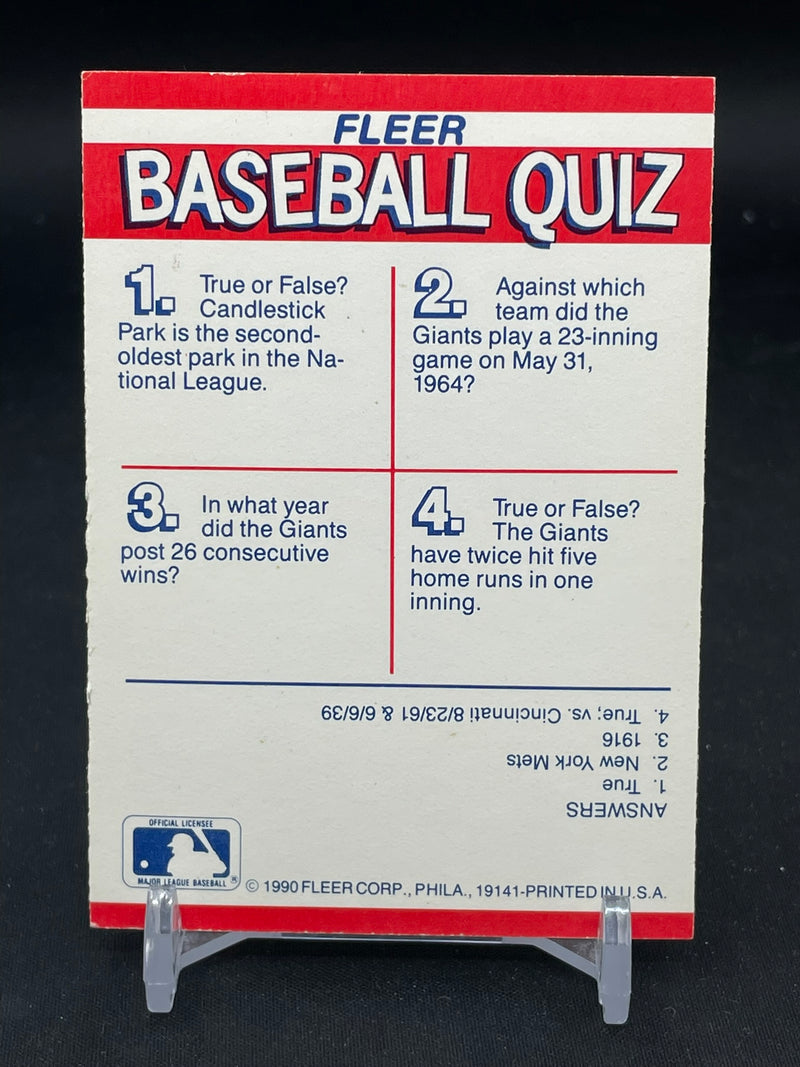 1990 FLEER ACTION SERIES STICKER CARD