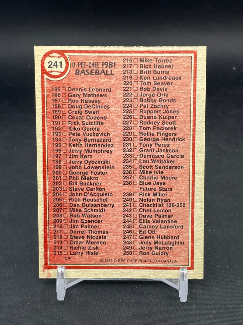 1981 O-PEE-CHEE - BASEBALL CHECKLIST -