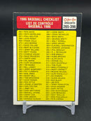 1986 O-PEE-CHEE - BASEBALL CHECKLIST -