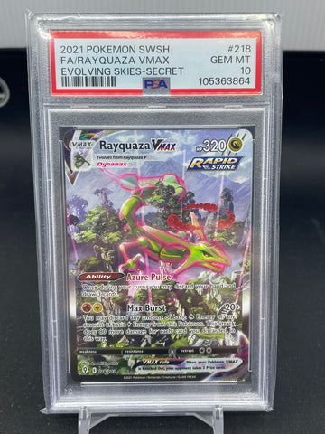 POKEMON - EVOLVING SKIES - RAYQUAZA VMAX - ALT ART - #218 - PSA 10