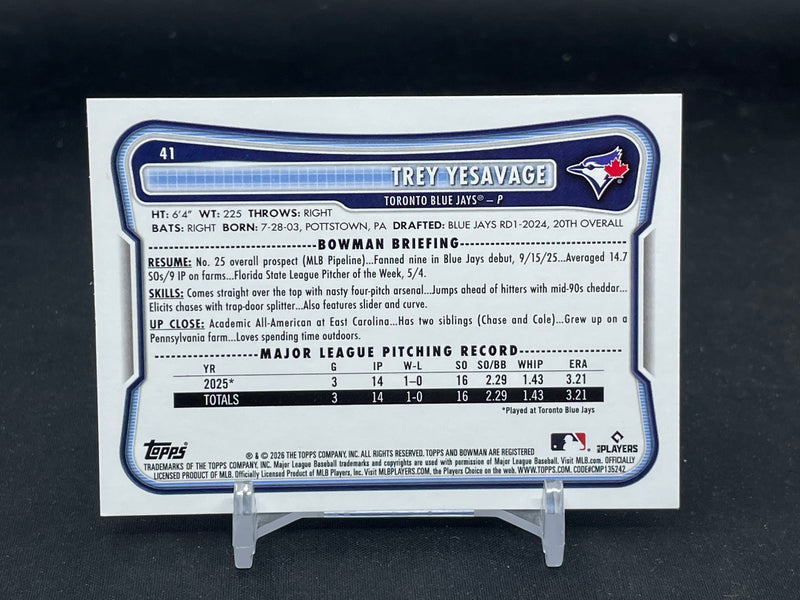 2026 TOPPS BOWMAN - T. YESAVAGE -