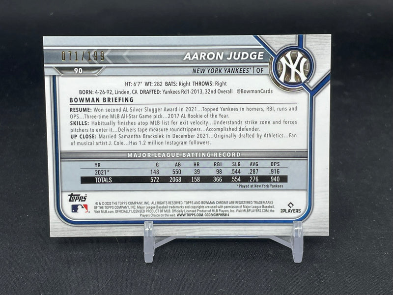 2022 TOPPS BOWMAN CHROME - BLACK/WHITE MINI DIAMOND REFRACTOR - A. JUDGE - #90 - #'D/199
