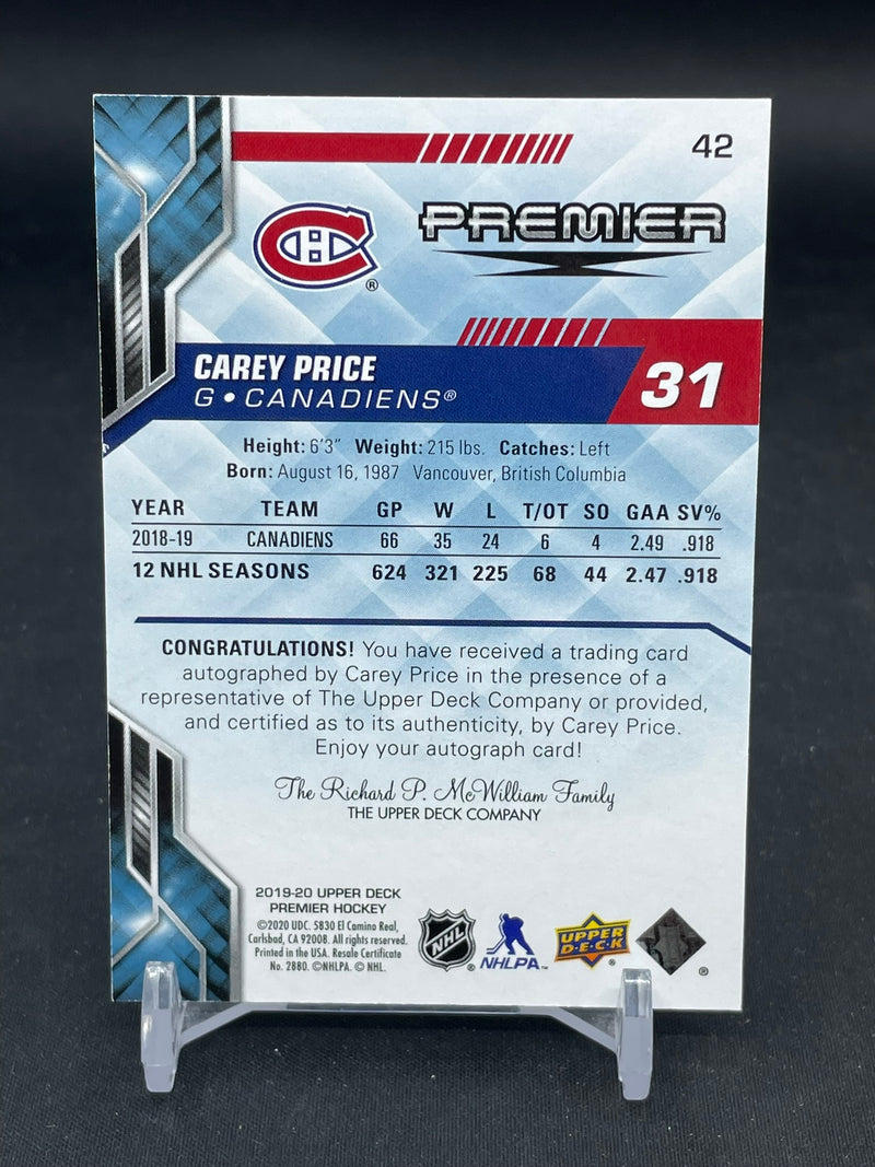 2019 UPPER DECK PREMIER - PLATINUM BLUE SPECTRUM - C. PRICE - #42 - #'D/3 - AUTOGRAPH