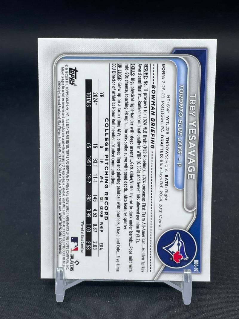 2024 TOPPS BOWMAN CHROME - GREEN LUNAR GLOW - 1ST BOWMAN - T. YESAVAGE -