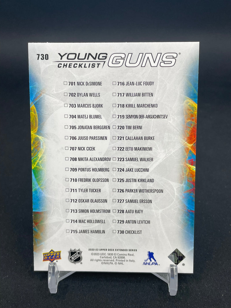 2022 UPPER DECK EXTENDED SERIES - YOUNG GUNS CHECKLIST - J. BERGGREN / P. HOLMBERG -