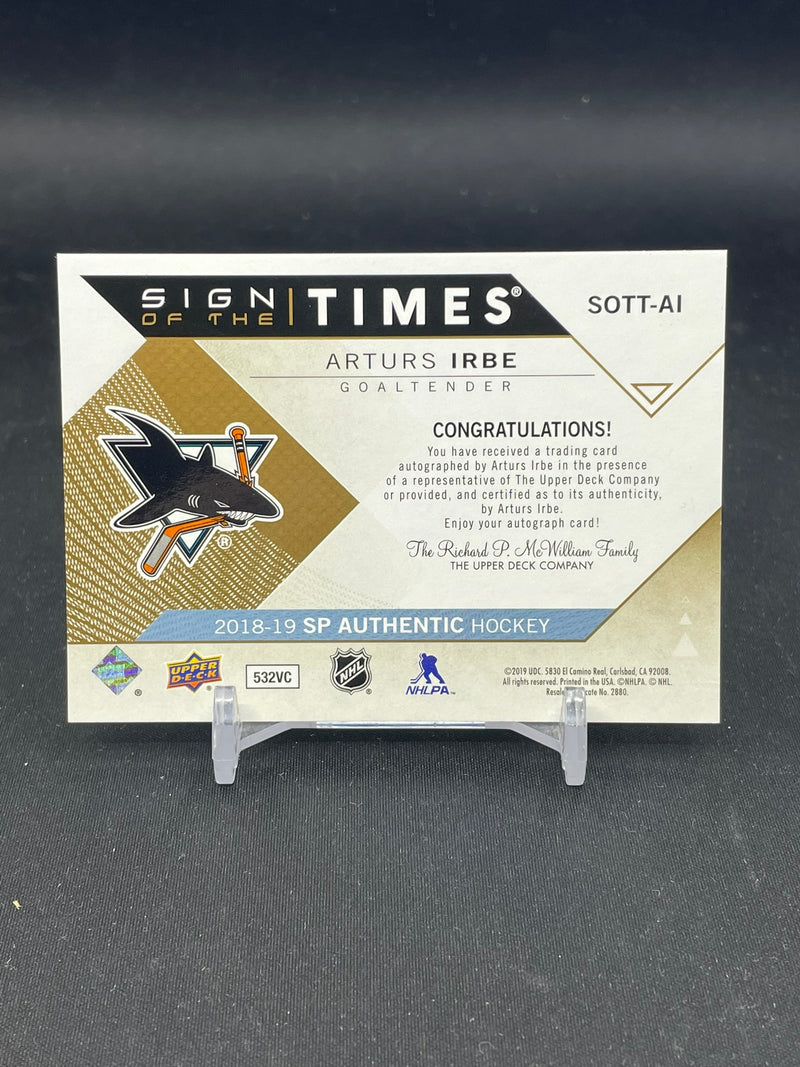 2018 UPPER DECK SP AUTHENTIC - SIGN OF THE TIMES - A. IRBE -