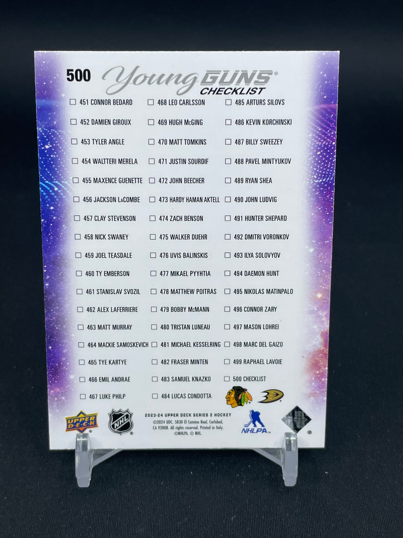 2023 UPPER DECK SERIES TWO - YOUNG GUNS CHECKLIST - C. BEDARD / L. CARLSSON -
