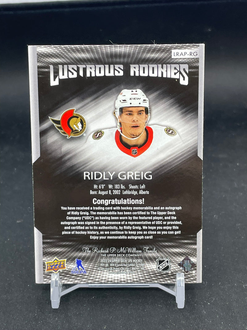 2023 UPPER DECK SPX - BLACK LUSTROUS ROOKIES - R. GREIG - #LRAP-RG - #'D/75 - RELIC - AUTOGRAPH - RC