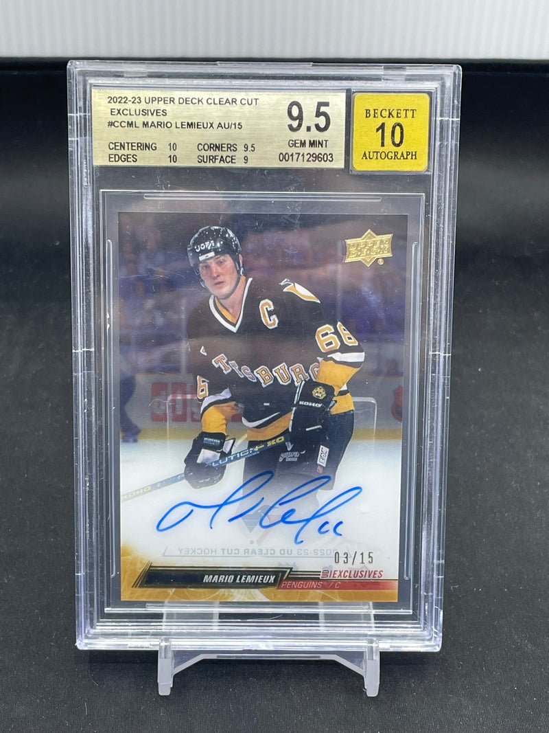 2022 UPPER DECK CLEAR CUT - UD EXCLUSIVES - M. LEMIEUX - #CCML - #'D/15 - AUTOGRAPH - BGS 9.5 & 10