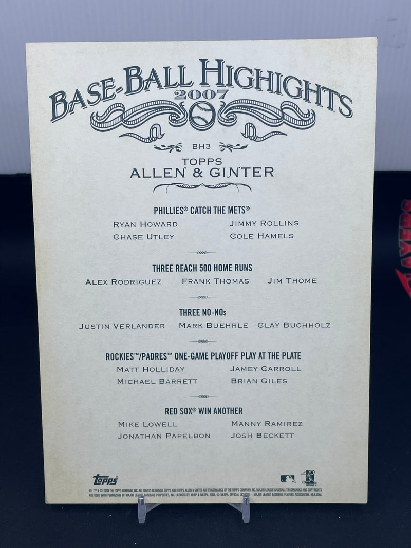 2008 TOPPS ALLEN & GINTER - BASEBALL HIGHLIGHTS JUMBO CARD - PHILLIES CATCH THE METS -