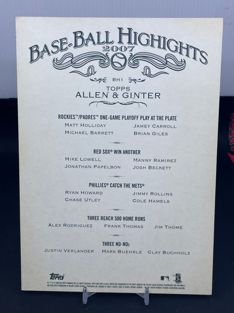 2008 TOPPS ALLEN & GINTER - BASEBALL HIGHLIGHTS JUMBO CARD - ROCKIES/PADRES ONE-GAME PLAYOFF PLAY AT THE PLATE -