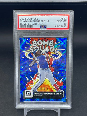 2022 PANINI DONRUSS - BLUE -  BOMB SQUAD - V. GUERRERO JR. - #BS2 - #'D/249 - PSA 10