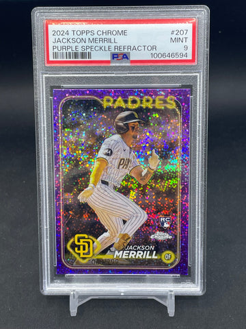 2024 TOPPS CHROME - PURPLE SPECKLE REFRACTOR - J. MERRILL - #207 - #'D/299 - PSA 9 - RC