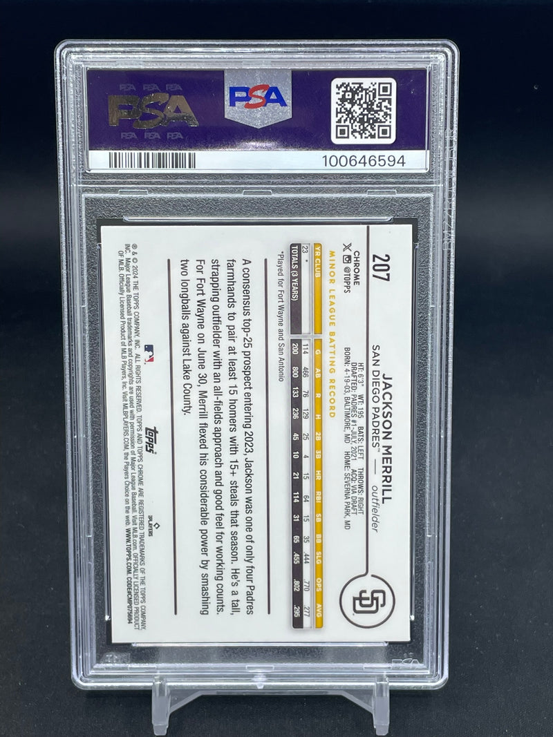 2024 TOPPS CHROME - PURPLE SPECKLE REFRACTOR - J. MERRILL - #207 - #'D/299 - PSA 9 - RC