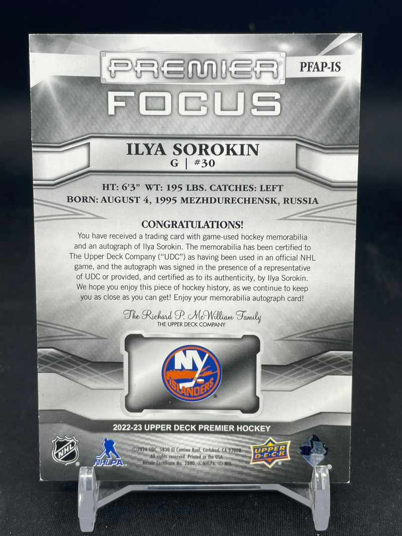 2022 UPPER DECK PREMIER - PREMIER FOCUS - I. SOROKIN - #PFAP-JS - #'D/25 - RELIC - AUTOGRAPH