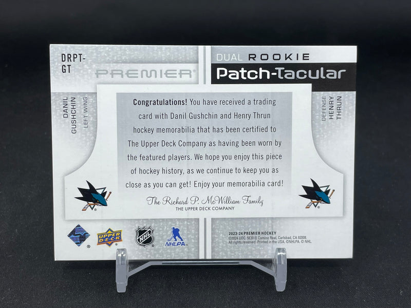 2023 UPPER DECK PREMIER - DUAL ROOKIE PATCH-TACULAR - D. GUSHCHIN / H. THRUN - #DRPT-GT - #'D/25 - DUAL RELIC