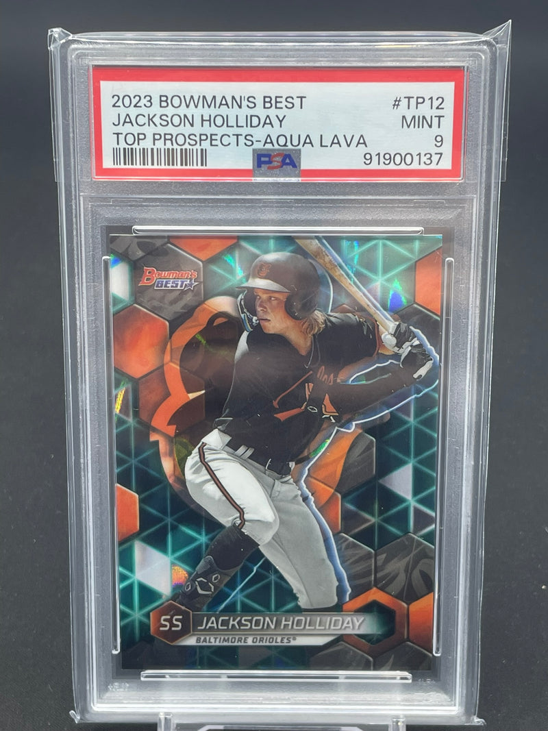 2023 TOPPS BOWMAN'S BEST - TOP PROSPECTS AQUA LAVA REFRACTOR - J. HOLLIDAY - #TP12 - #'D/199 - PSA 9