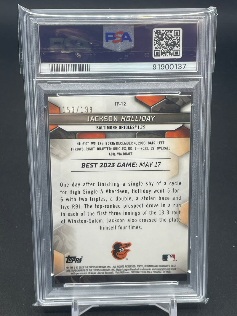2023 TOPPS BOWMAN'S BEST - TOP PROSPECTS AQUA LAVA REFRACTOR - J. HOLLIDAY - #TP12 - #'D/199 - PSA 9