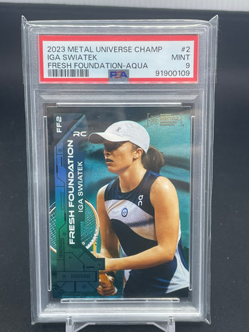 2023 UPPER DECK SKYBOX METAL UNIVERSE CHAMPIONS - FRESH FOUNDATION AQUA - I. SWIATEK - #2 - PSA 9