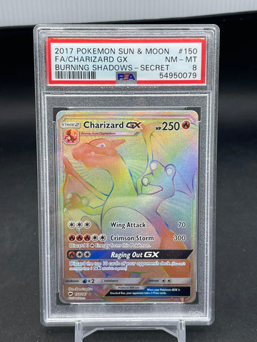 POKEMON - BURNING SHADOWS - CHARIZARD GX - SECRET - #150 - PSA 8