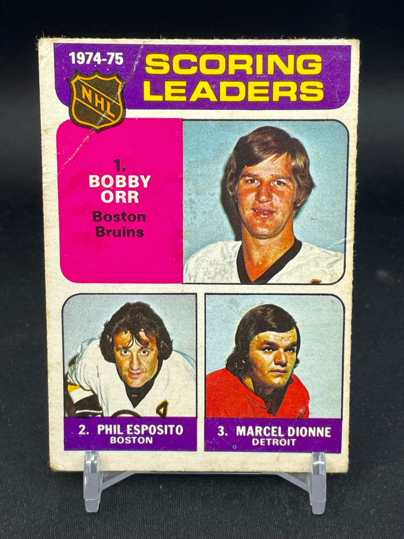 1975 O-PEE-CHEE - 1974-75 SCORING LEADERS - B. ORR / P. ESPOSITO / M. DIONNE -