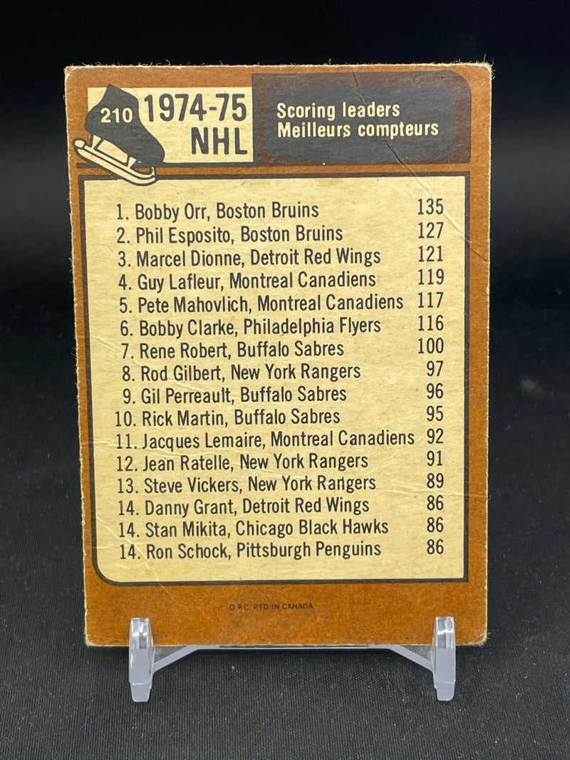 1975 O-PEE-CHEE - 1974-75 SCORING LEADERS - B. ORR / P. ESPOSITO / M. DIONNE -