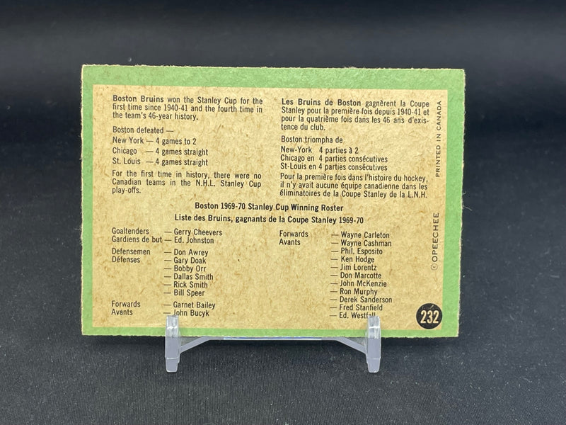 1970 O-PEE-CHEE - BOSTON BRUINS STANLEY CUP CHAMPIONS -