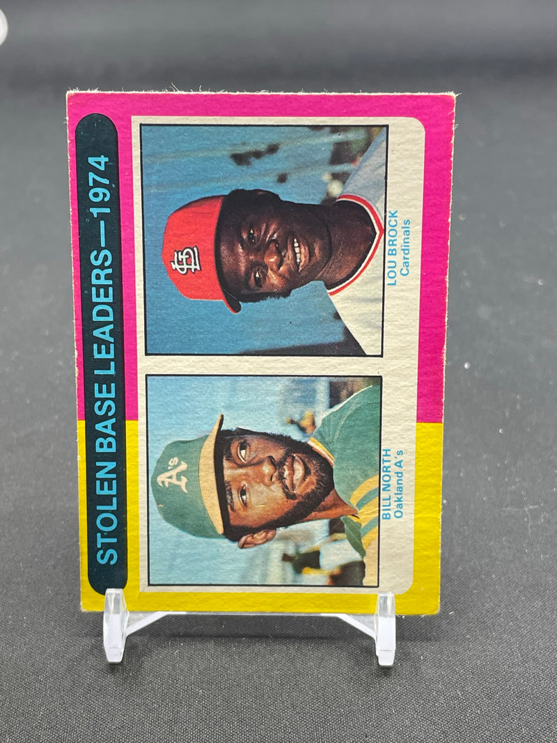 1975 TOPPS - STOLEN BASE LEADERS 1974 - B. NORTH / L. BROCK -