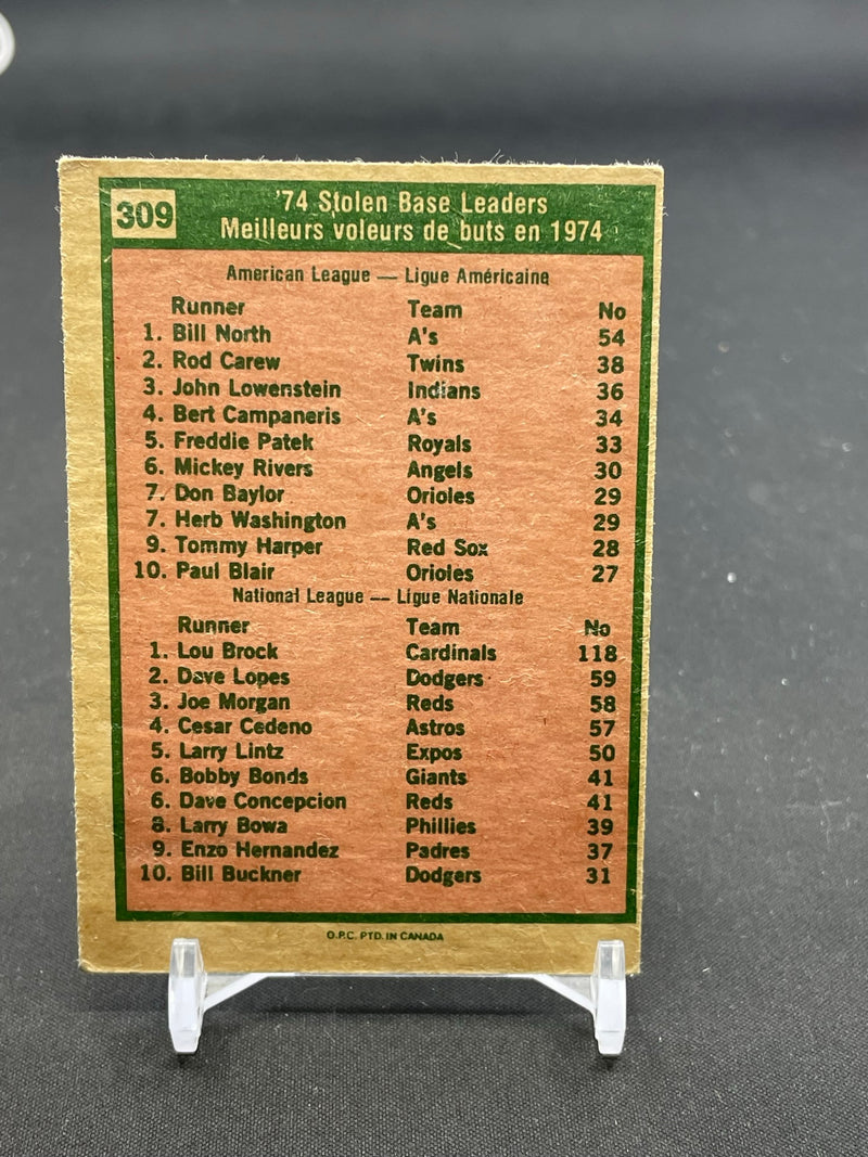 1975 TOPPS - STOLEN BASE LEADERS 1974 - B. NORTH / L. BROCK -