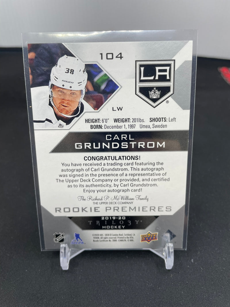 2019 UPPER DECK TRILOGY - ROOKIE PREMIERES - C. GRUNDSTROM - #104 - #'D/199 - AUTOGRAPH - RC