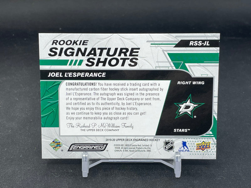 2019 UPPER DECK ENGRAINED - ROOKIE SIGNATURE SHOTS - J. L'ESPERANCE - #RSS-JL - #'D/99 - RELIC - AUTOGRAPH - RC